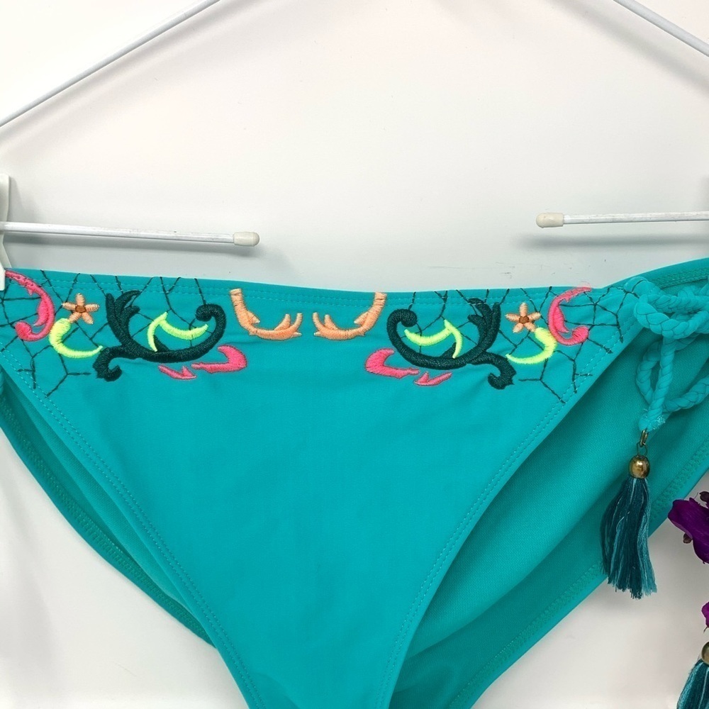 Bohemian Teal Turquoise Floral Embroidered Two Piece Bikini Swim Suit Size Small - Picture 5 of 16